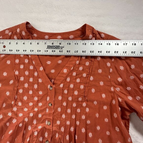 J. Jill Womens Rust Orange Floral 3/4 Sleeve Button-Front Peasant Top Blouse XL - Picture 6 of 9